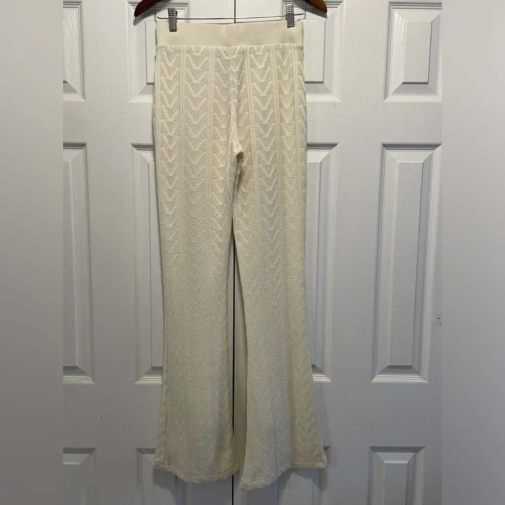 ZARA crocheted knit Flared Leg sweater Pants high waisted size Small - Picture 5 of 6